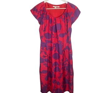Boden Silk Cap Sleeve Purple Red Silk Floral Dress W-731 Size 12 Tall